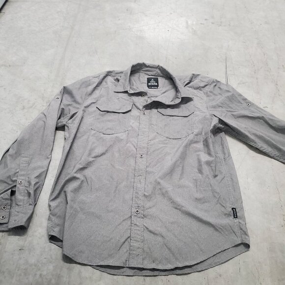 Prana Mens Long Roll-Up Sleeve Button-Down Shirt LRG Gray Cotton  Breathable - Picture 1 of 9